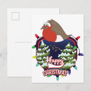 Happy Christmas cartoon Robin logo Announcement Postcard