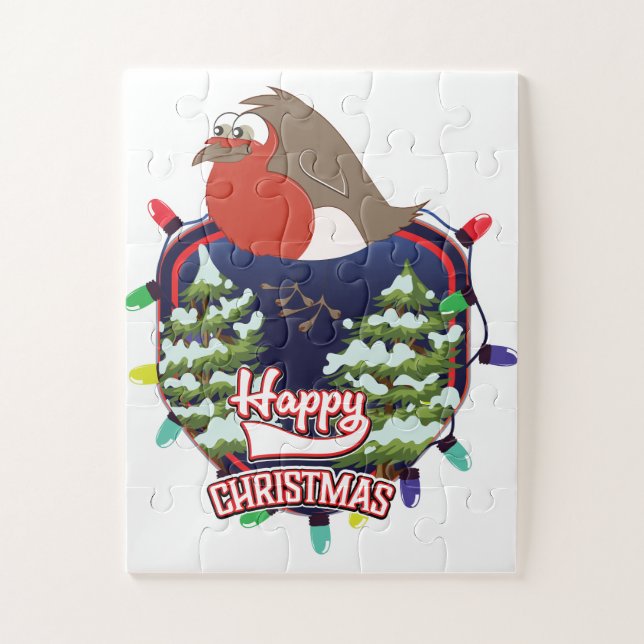 Happy Christmas cartoon Robin logo Jigsaw Puzzle (Vertical)