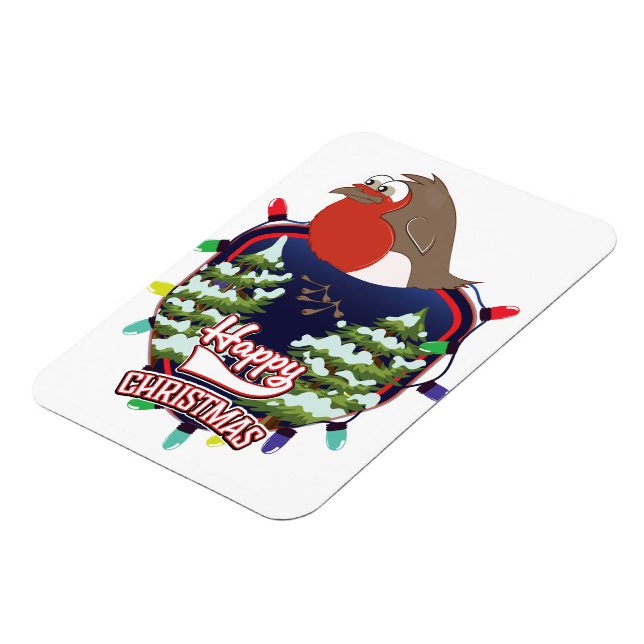Happy Christmas cartoon Robin logo Magnet (Left Side)