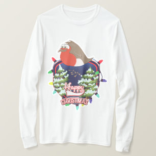 Happy Christmas cartoon Robin logo T-Shirt