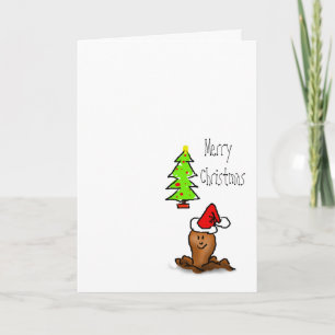 Happy Christmas cartoon worm front Christmas tree Holiday Card