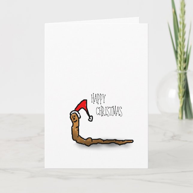 Happy Christmas cartoon worm in a Christmas hat Holiday Card (Front)