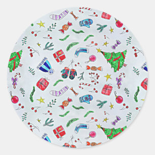 Happy Christmas Celebration Pattern Classic Round  Classic Round Sticker