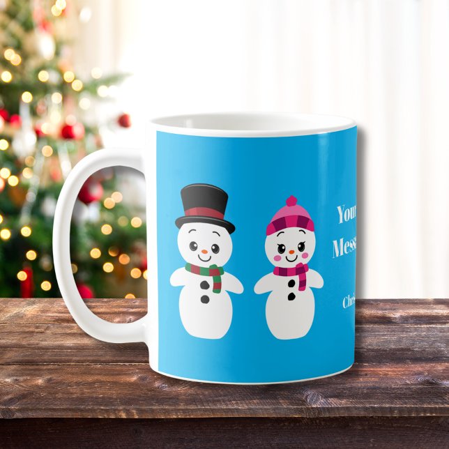 Happy Christmas Coffee Mug (Customize this cute Snow Couple with your own text.)
