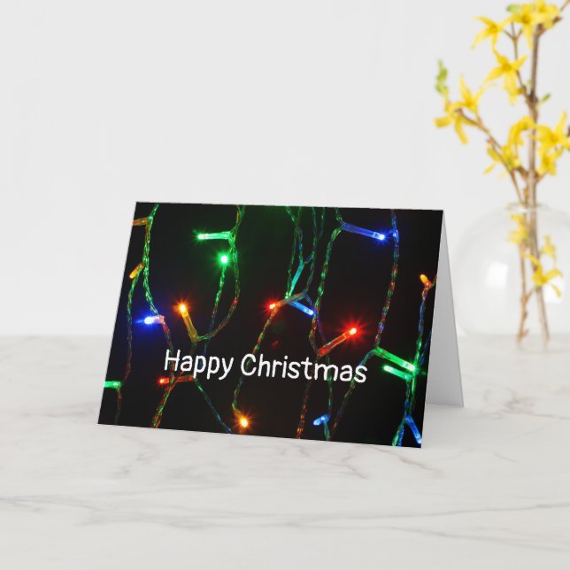"Happy Christmas" colourful lights Card (Yellow Flower)