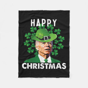 Happy Christmas Confused Funny Joe Biden St Patric Fleece Blanket