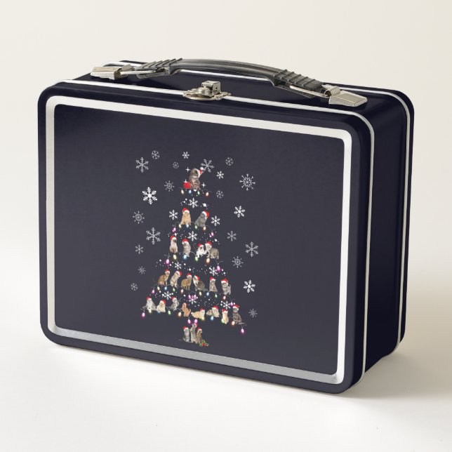 Happy Christmas | Cute Cat Christmas Tree Metal Lunch Box (Front)