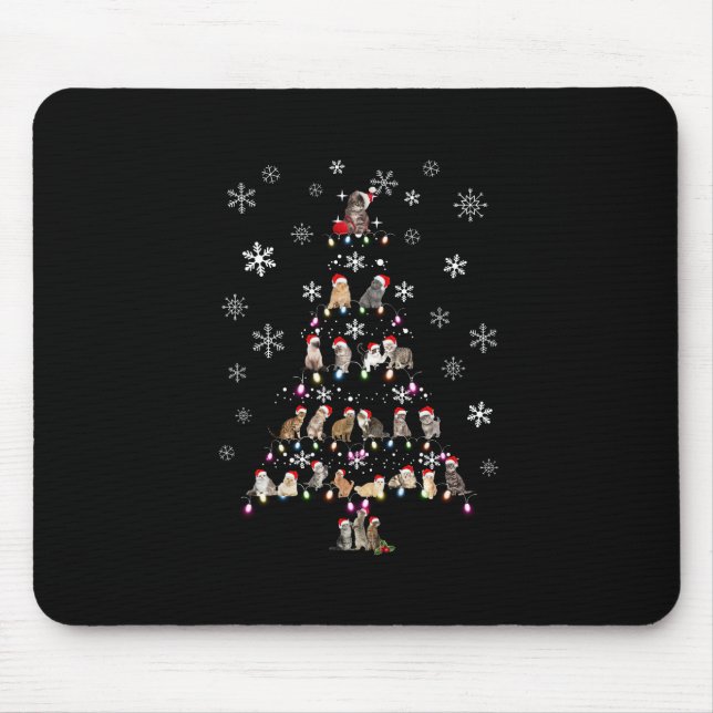 Happy Christmas | Cute Cat Christmas Tree Mouse Mat (Front)