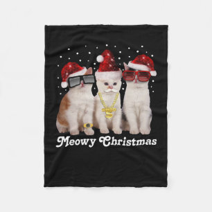 Happy Christmas   Cute Cat With Santa Claus Fleece Blanket