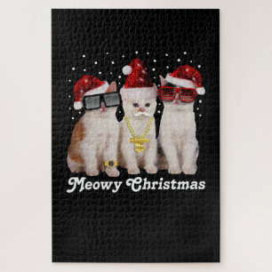 Happy Christmas Cute Cat With Santa Claus Jigsaw Puzzle