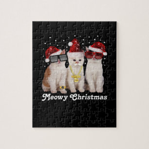 Happy Christmas Cute Cat With Santa Claus Jigsaw Puzzle
