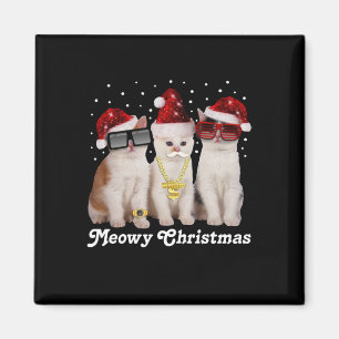 Happy Christmas Cute Cat With Santa Claus Magnet