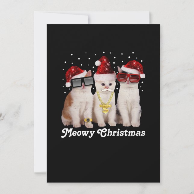 Happy Christmas | Cute Cat With Santa Claus Thank You Card (Front)