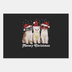 Happy Christmas   Cute Cat With Santa Claus Wrapping Paper Sheet