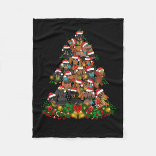 Happy Christmas Cute Dog Christmas Tree Lights Fleece Blanket