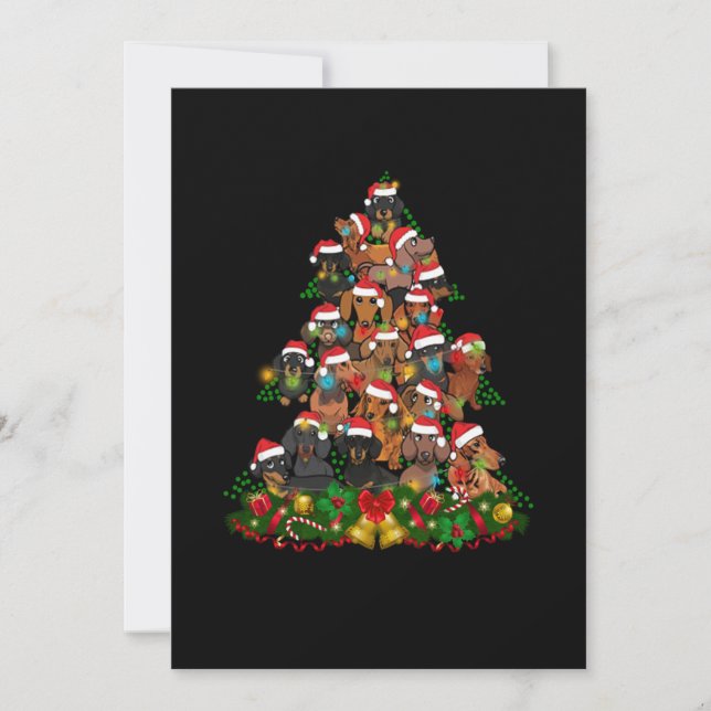 Happy Christmas | Cute Dog Christmas Tree Lights Thank You Card (Front)