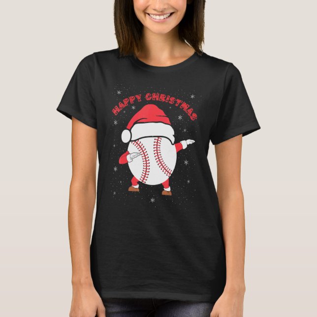 Happy Christmas Dabbing Baseball with Xmas Hat  Me T-Shirt (Front)