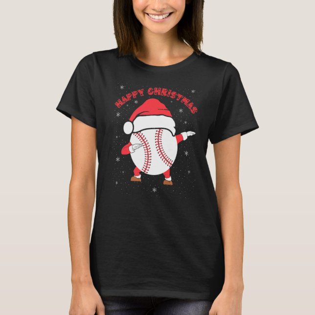 Happy Christmas Dabbing Baseball with Xmas Hat  Me T-Shirt (Front)