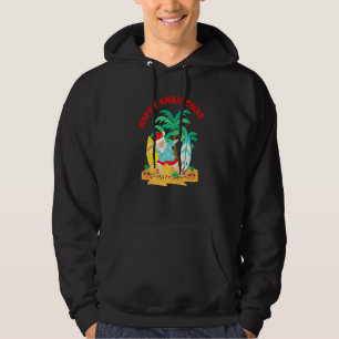 Happy Christmas Dabbing Santa Surf Board On Tropic Hoodie