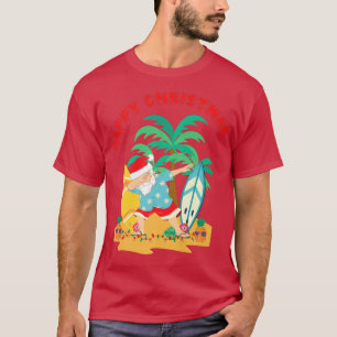 Happy Christmas Dabbing Santa Surf Board on Tropic T-Shirt