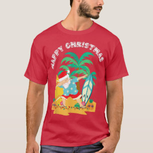 Happy Christmas Dabbing Santa Surf Board on Tropic T-Shirt