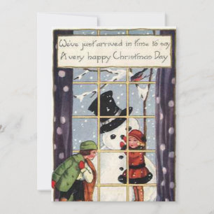 Happy Christmas day - Children building snowman Holiday Card
