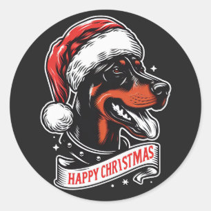 Happy Christmas - Dobermann Santa Hat Funny Dog Classic Round Sticker