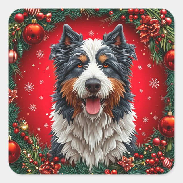 Happy christmas dog square sticker (Front)