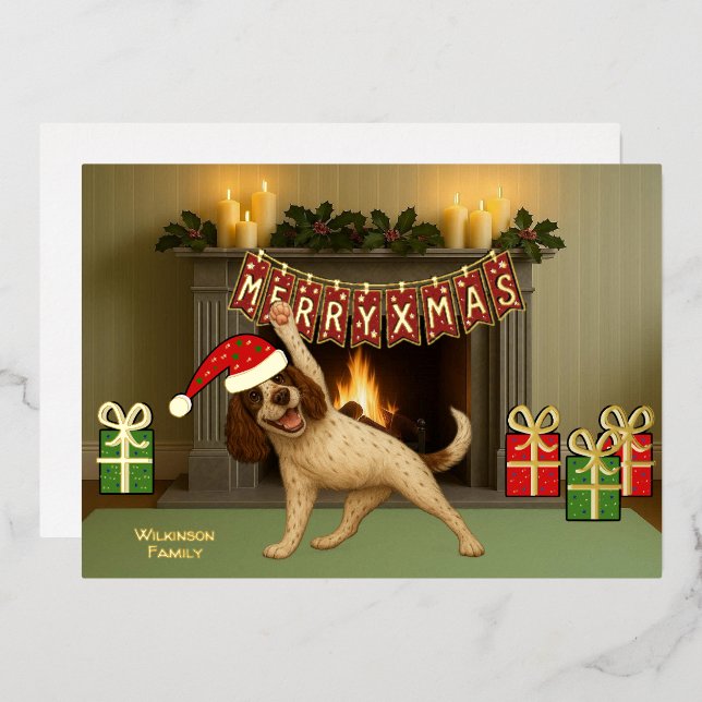 Happy Christmas dog yoga  Foil Holiday Card (Front/Back)