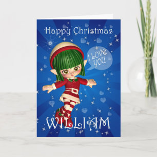 Happy Christmas Elf saying I love you Holiday Card