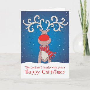 Happy Christmas family card soft blue back