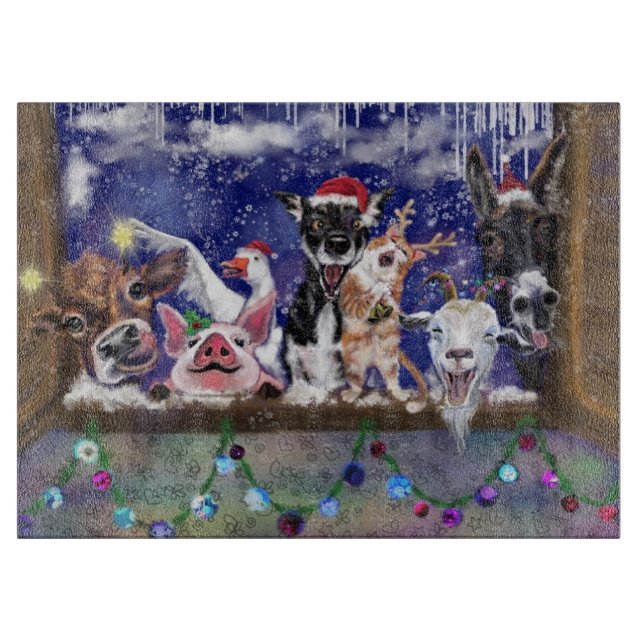 Happy Christmas Farm Party Funny Cutting Board (Front)
