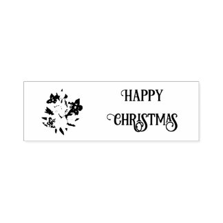 Happy Christmas Floral Rubber Stamp