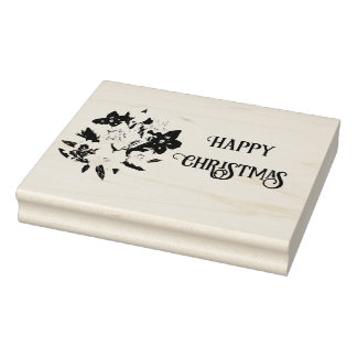 Happy Christmas Floral Rubber Stamp