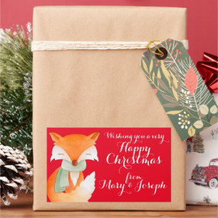 Happy Christmas fox art gift labels
