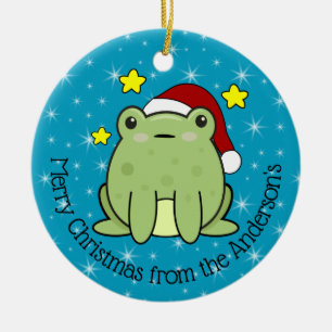 Happy Christmas Frog Personalised  Ceramic Tree Decoration