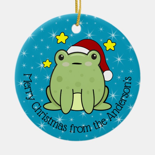 Happy Christmas Frog Personalised  Ceramic Tree Decoration (Front)