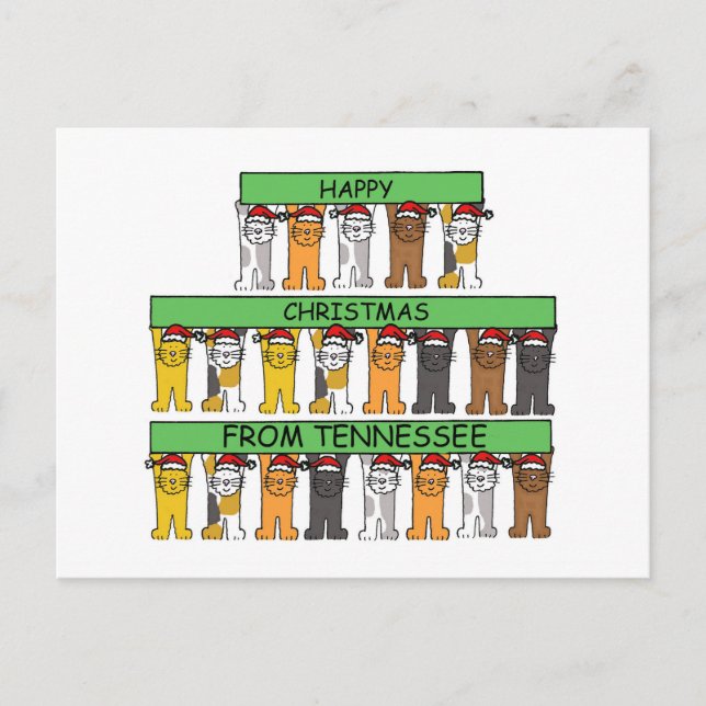 Happy Christmas from Tennessee Cartoon Cats Holiday Postcard (Front)