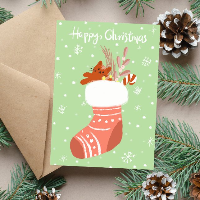 Happy Christmas Funny Kitty Cat Stocking Holiday Card (Creator Uploaded)