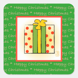Happy Christmas Gift Box Square Sticker