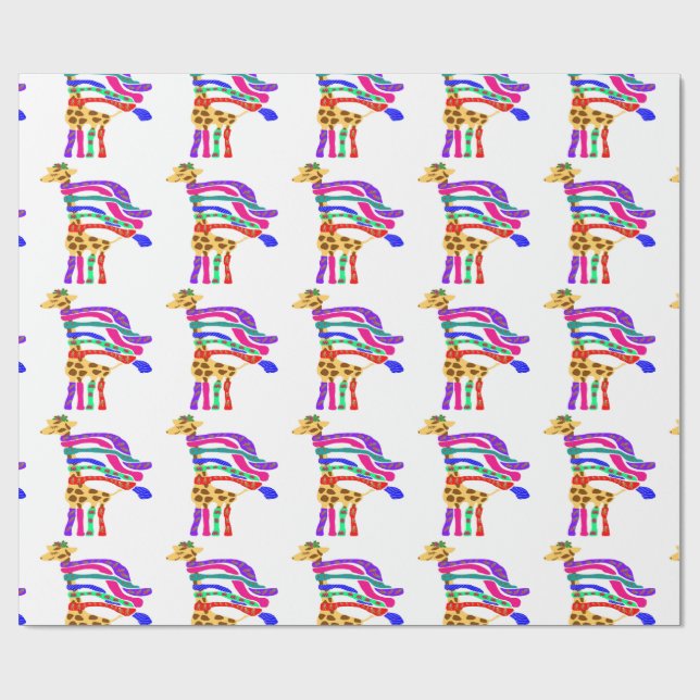 Happy Christmas Giraffe wrap paper (Flat)