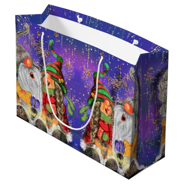 Happy Christmas Gnomes Gift Bag (Back Angled)