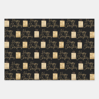 Happy Christmas gold and black Wrapping Paper