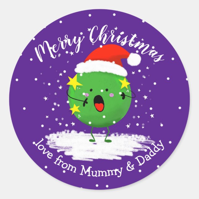 happy christmas ha-pea present gift wrapping classic round sticker (Front)