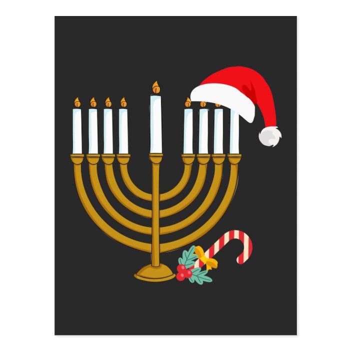 Happy Christmas Hanukkah Santa Hat Jewish Menorah Postcard Zazzle.co.uk