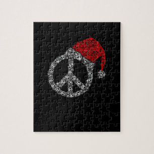 Happy Christmas Hippies Symbol Santa Claus Hat Jigsaw Puzzle