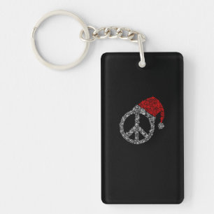 Happy Christmas Hippies Symbol Santa Claus Hat Key Ring