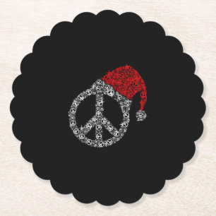 Happy Christmas Hippies Symbol Santa Claus Hat Paper Coaster