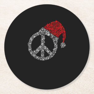 Happy Christmas   Hippies Symbol Santa Claus Hat Round Paper Coaster
