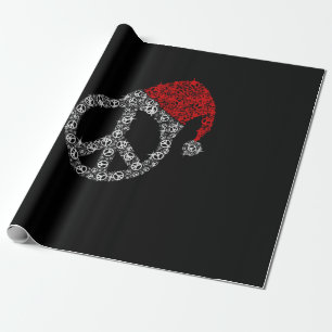 Happy Christmas Hippies Symbol Santa Claus Hat Wrapping Paper